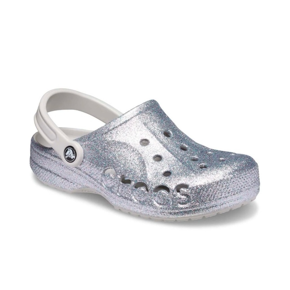 Crocs Women’s Classic Baya Clog with Heel Strap in Silver Glitter Size 7